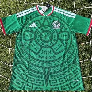Green Mexico Aztec-Print Soccer Jersey with Red & White Accents